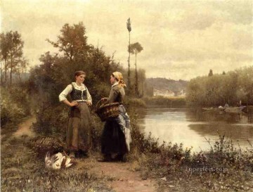  countrywoman Painting - A Conversation countrywoman Daniel Ridgway Knight